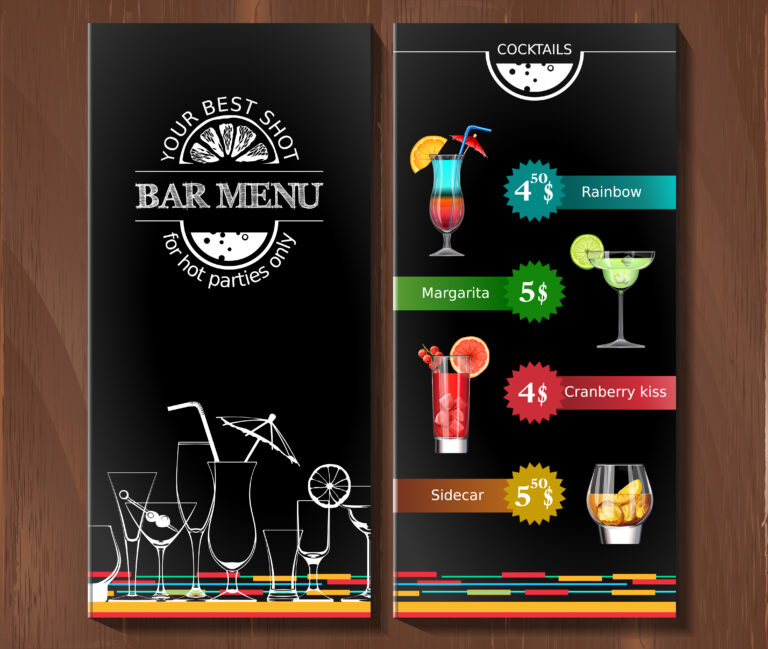 Vector illustration design menu for cocktail bar in the corporate style. Brochure template
